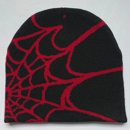 Y2K Spider Web Knit Beanie – Unisex Geometric Streetwear Hat for Outdoor & Everyday Wear