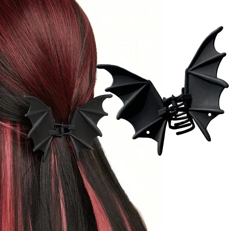 Gothic Bat Hair Clip | Matte Black Punk Animal Print Hairpin for Women & Halloween Party