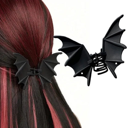 Gothic Bat Hair Clip | Matte Black Punk Animal Print Hairpin for Women & Halloween Party