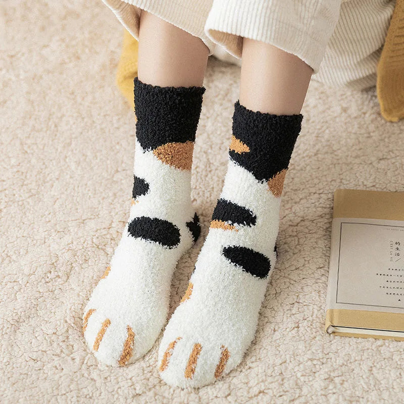 Women's Kawaii Novelty Socks – Cute 3D Dog & Cat Paw Print Fleece Socks