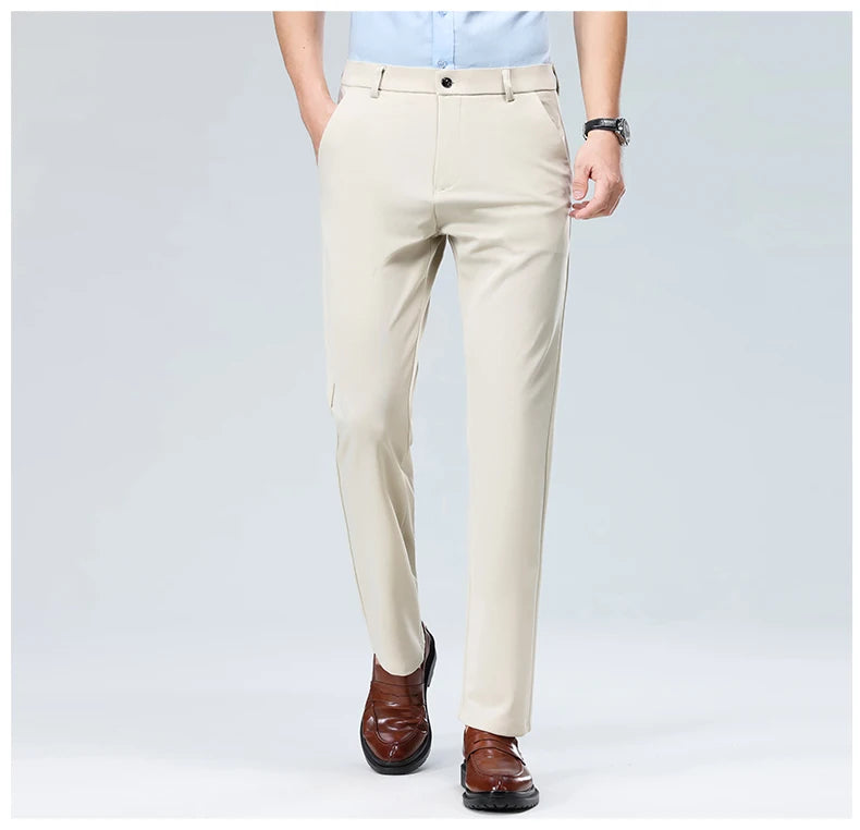 Men's Smart Casual Dress Pants – Elastic Waist Suit Trousers, Straight Fit | Sizes 29–42