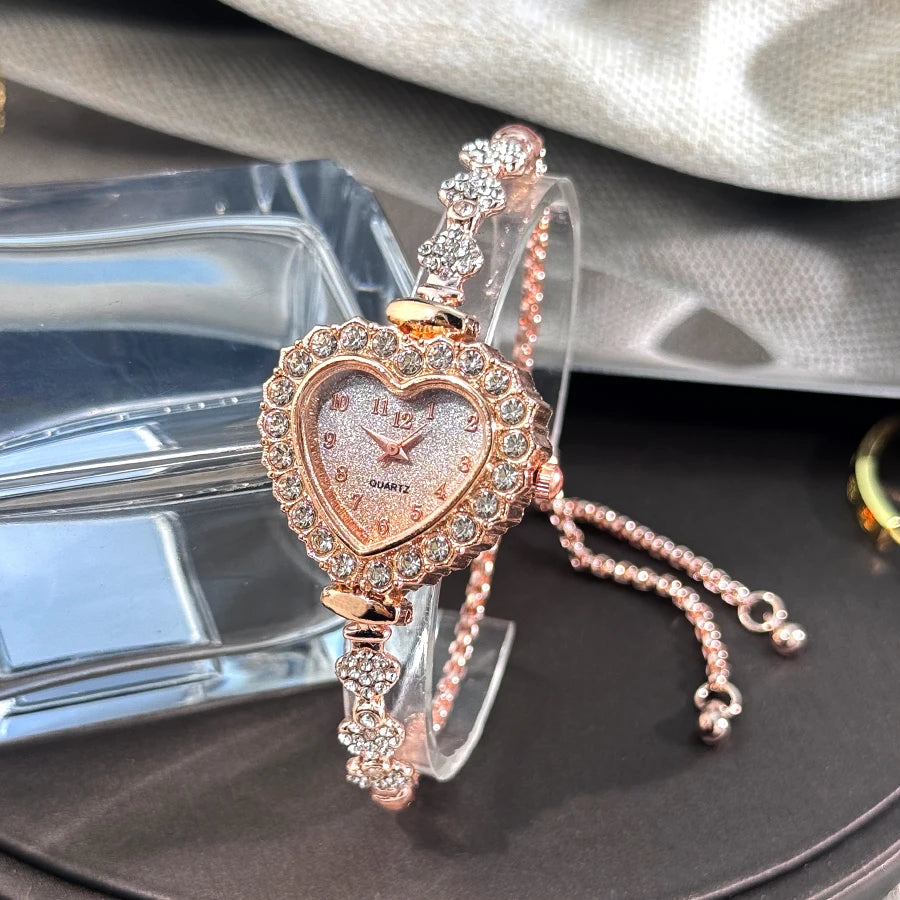 Women's Heart-Shaped Ribbon Strap Diamond Watch | Adjustable Bracelet Fashion Wristwatch