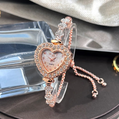 Women's Heart-Shaped Ribbon Strap Diamond Watch | Adjustable Bracelet Fashion Wristwatch