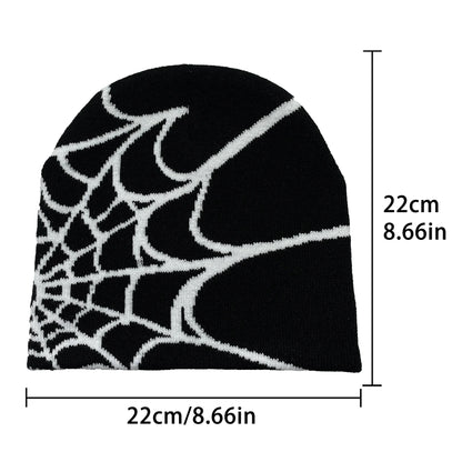 Y2K Spider Web Knit Beanie – Unisex Geometric Streetwear Hat for Outdoor & Everyday Wear