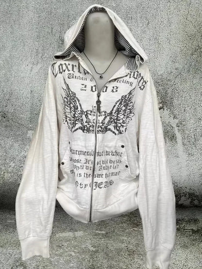Y2K Punk Rock Zip-Up Hoodie – Harajuku Grunge Loose Fleece Sweatshirt