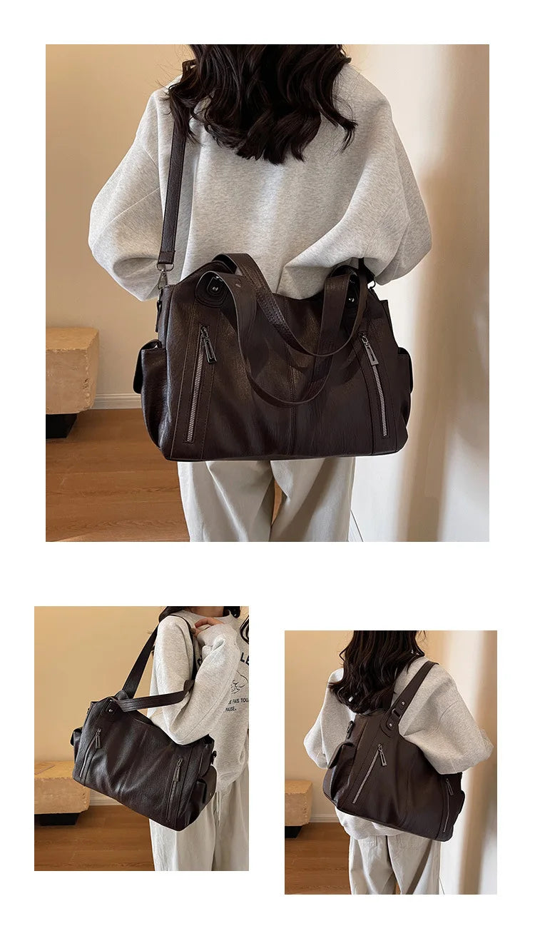 Soft Interior Compartment PU Leather Shoulder Bag For Women With Zipper Closure