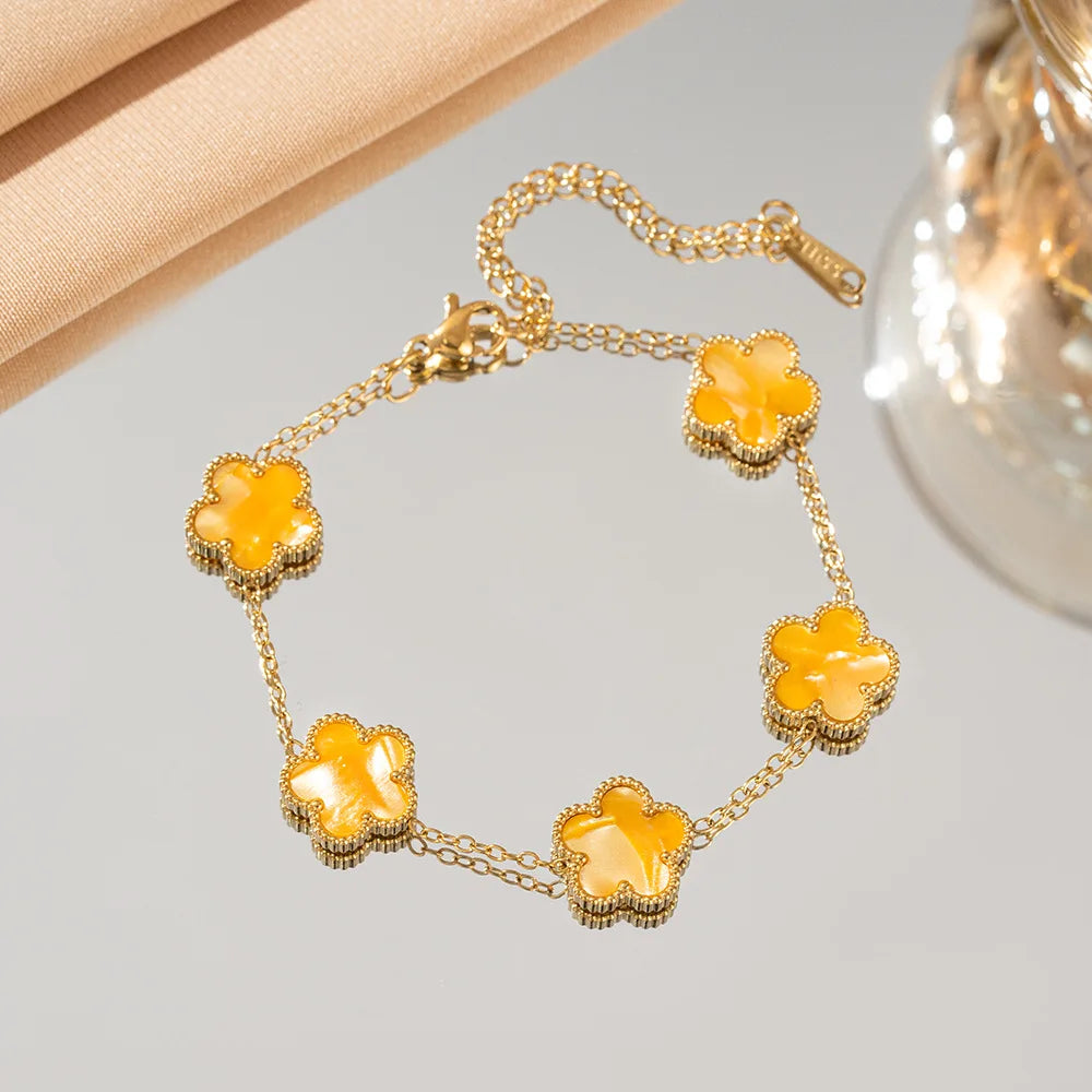 Five Flower Charm Bracelet for Women in Stainless Steel
