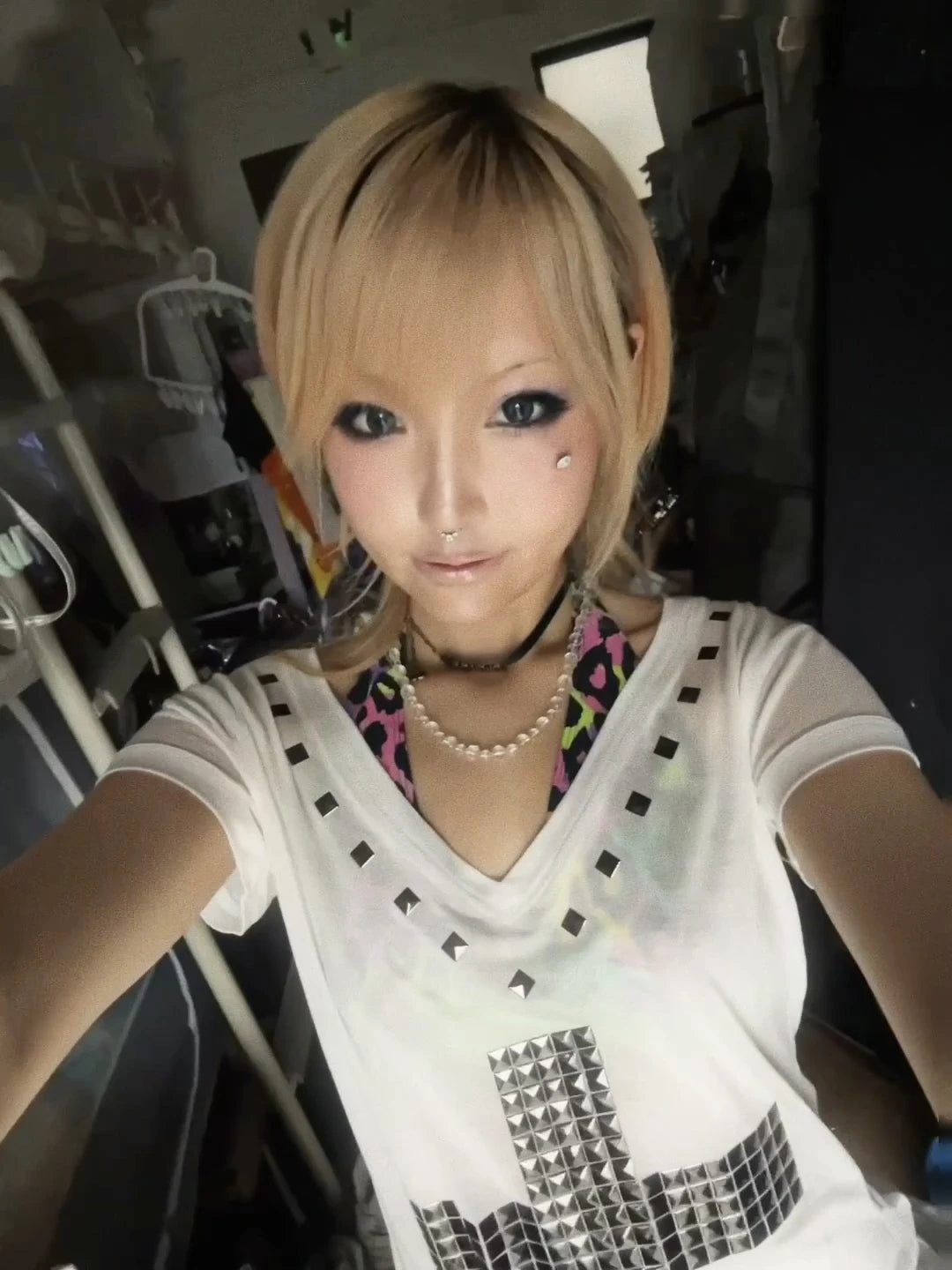 Women's Japanese Y2K Metal Cross Print T-Shirt | Harajuku Sheer Short Sleeve Streetwear Grunge Top