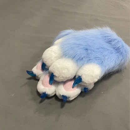 Fursuit Paw Gloves Faux Fur Animal Claw Mittens for Cosplay and Halloween