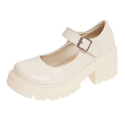 Women's Patent Leather Platform Mary Jane Pumps with Ankle Buckle