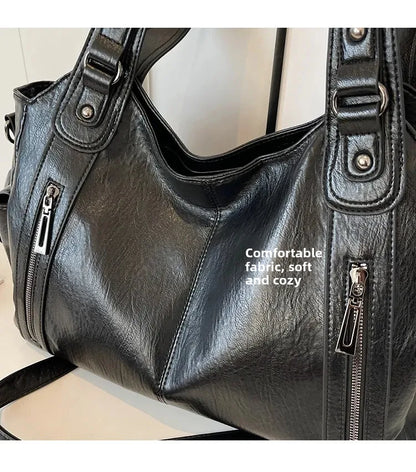 Soft Interior Compartment PU Leather Shoulder Bag For Women With Zipper Closure