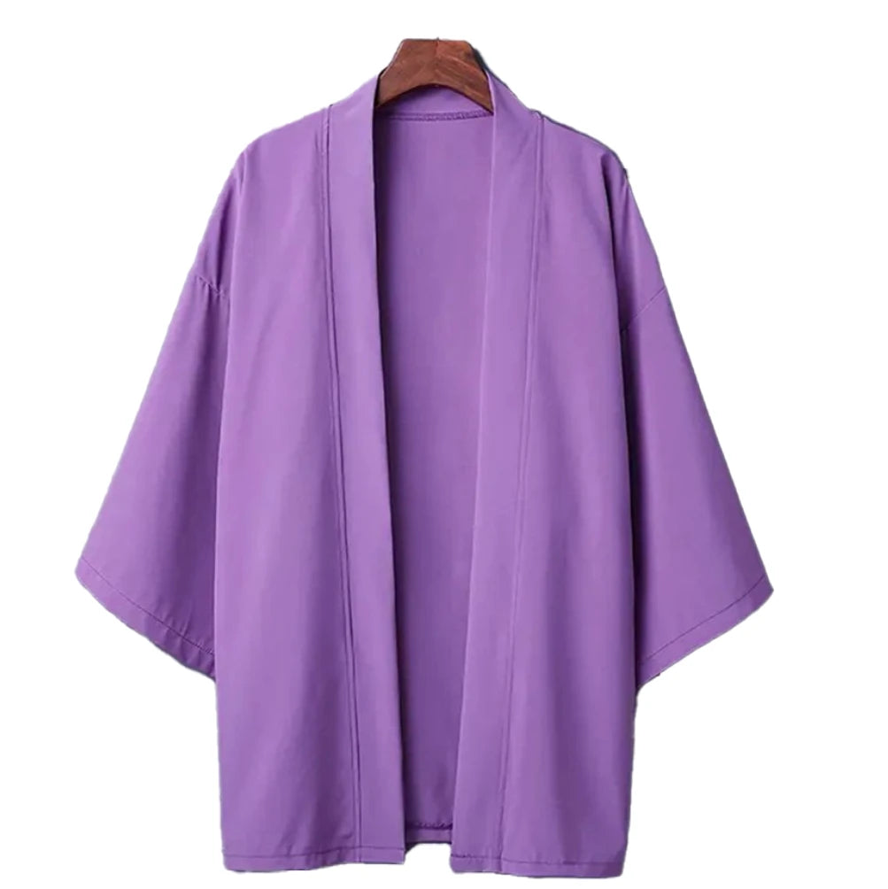 Men's Japanese Kimono Cardigan Shirt – Open Stitch Yukata, 3/4 Sleeve | XS–XXXL
