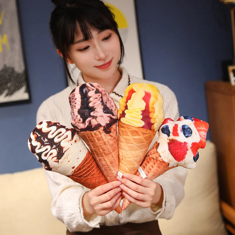 Simulation Ice Cream Plush Toy | Soft Stuffed Dessert Plushie Throw Pillow & Sofa Cushion Home Decor