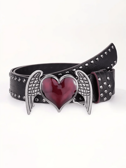 Women's Y2K Punk Gothic Rose Essential Oil Leather Belt | Rivet Heart Drop Spring Summer Waist Accessory