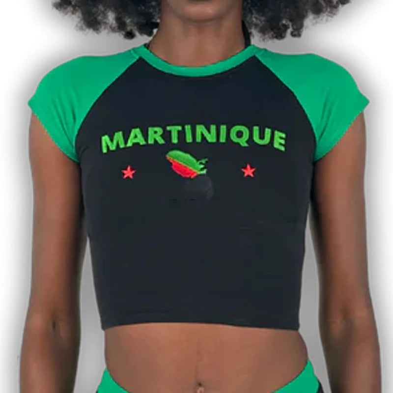 Caribbean Islands Embroidered Graphic Crop Top for Women