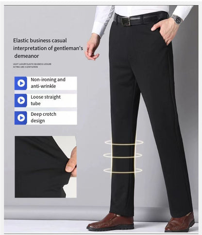Men's Smart Casual Dress Pants – Elastic Waist Suit Trousers, Straight Fit | Sizes 29–42