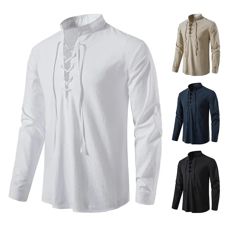 King Billion Men's Cotton Linen Shirt – Casual Long Sleeve V-Neck | S–XXXL