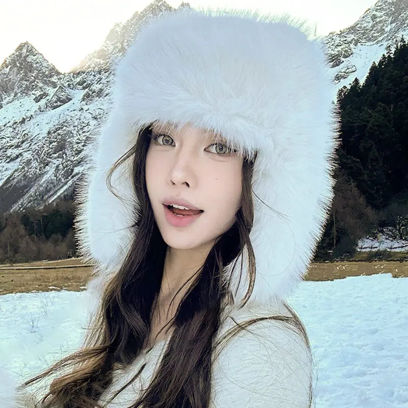 Unisex Faux Fur Bomber Hat – Warm Windproof Earflap Cap for Winter & Skiing - Unisex