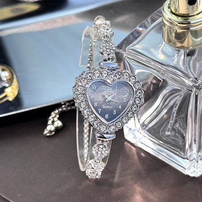 Women's Heart-Shaped Ribbon Strap Diamond Watch | Adjustable Bracelet Fashion Wristwatch