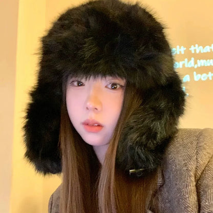 Unisex Faux Fur Bomber Hat – Warm Windproof Earflap Cap for Winter & Skiing - Unisex