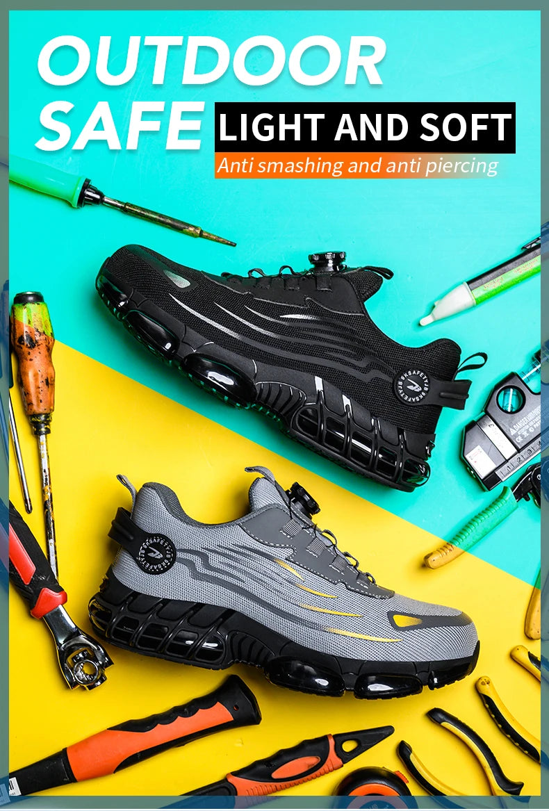 Steel Toe Safety Shoes for Men Lace Free Breathable
