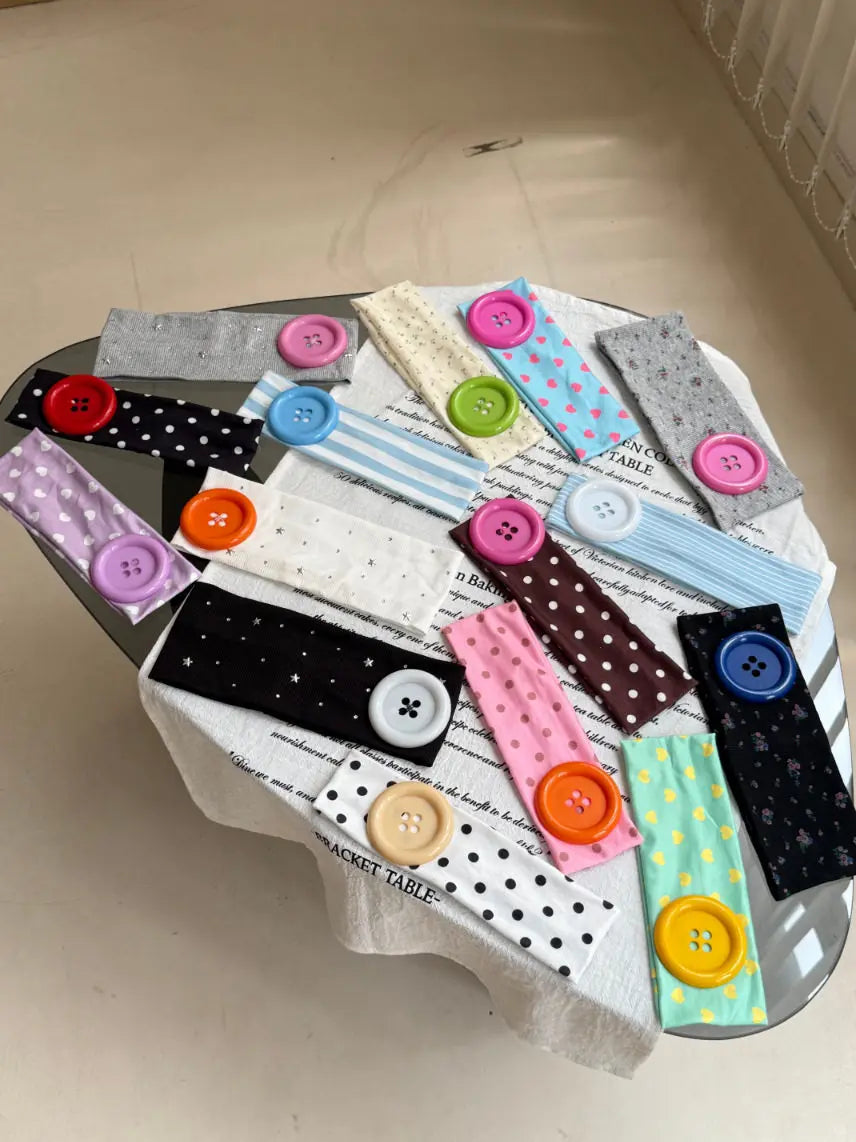Vintage Polka Dot Button Headband for Women