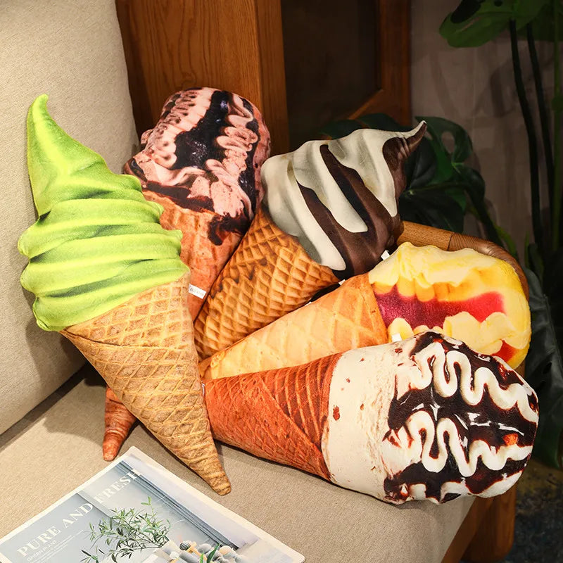 Simulation Ice Cream Plush Toy | Soft Stuffed Dessert Plushie Throw Pillow & Sofa Cushion Home Decor