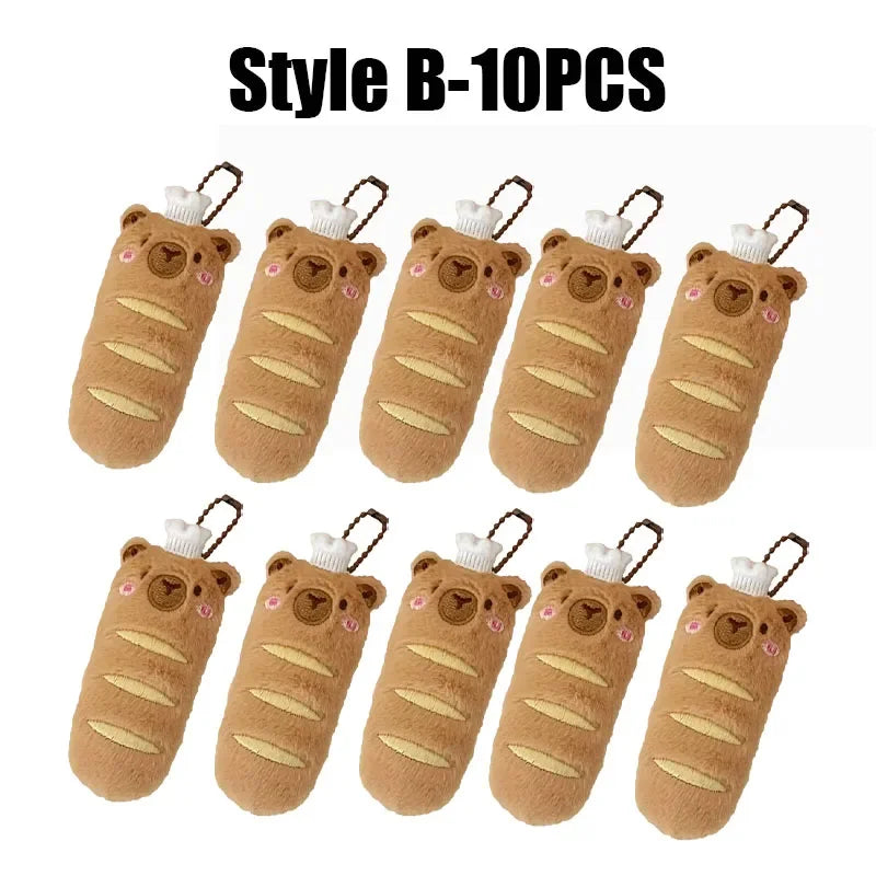 Cartoon Capybara & Croissant Plush Keychain | Soft Bread Food Stuffed Hanging Accessory