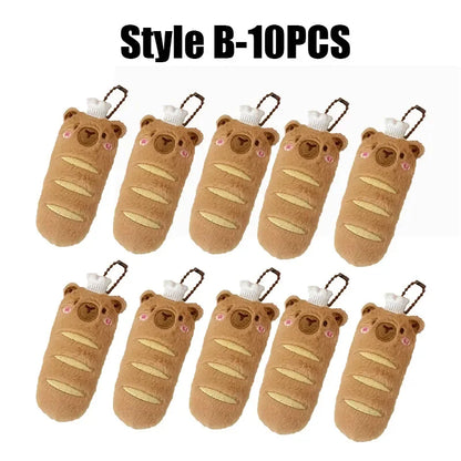 Cartoon Capybara & Croissant Plush Keychain | Soft Bread Food Stuffed Hanging Accessory