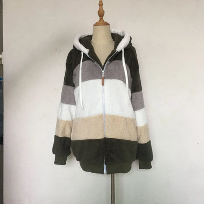 Women's Oversized Hooded Plush Jacket – Warm Zip-Up Streetwear Coat | S–5XL, 9 Colors