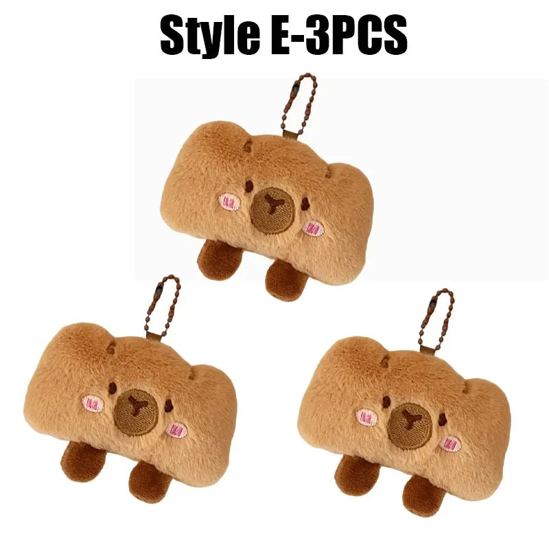 Cartoon Capybara & Croissant Plush Keychain | Soft Bread Food Stuffed Hanging Accessory