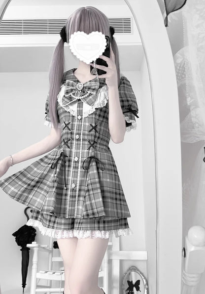 Gothic Lolita Bow Dress and Shorts Set with Sailor Collar