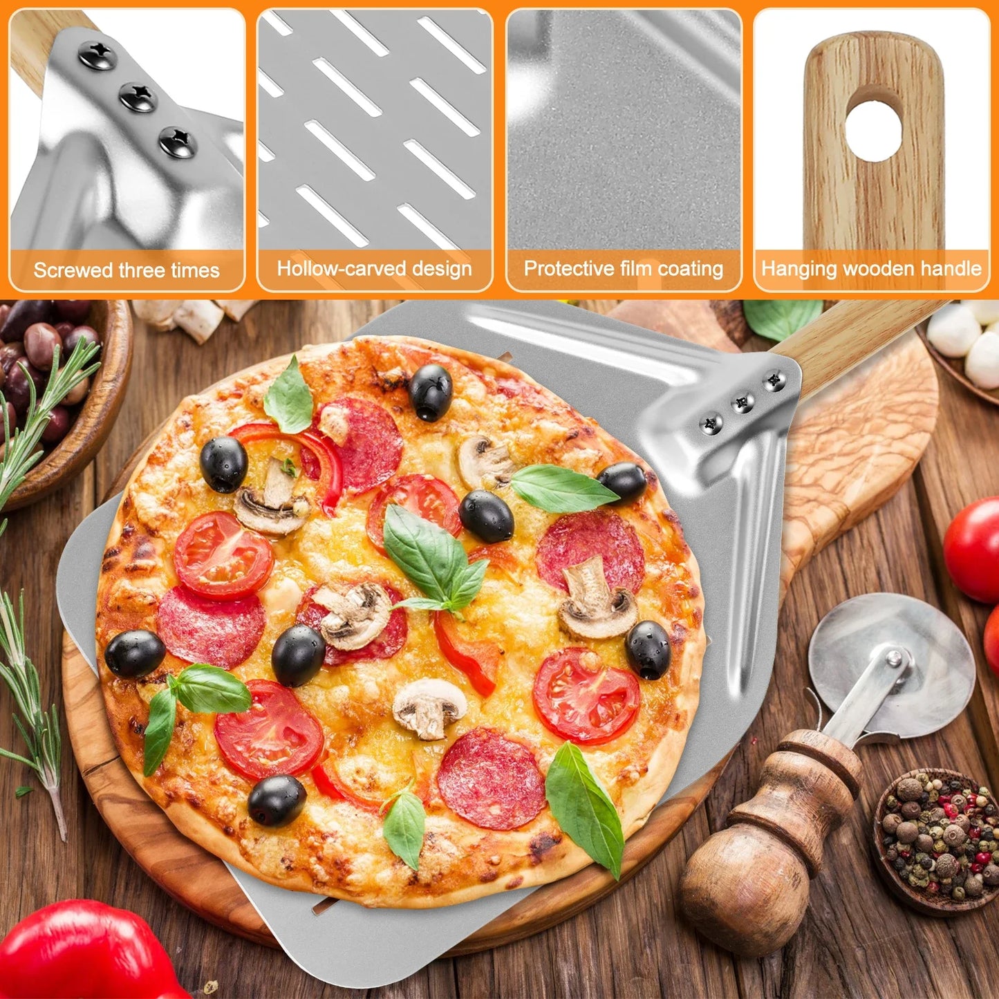 Metal Pizza Peel with Wood Handle | 6.5–12 inch Non-Stick Pizza Shovel & Cake Lifter for Home Baking