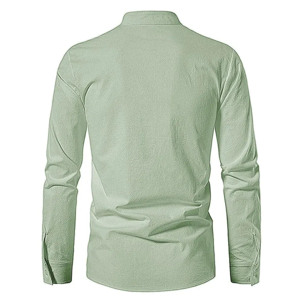 King Billion Men's Cotton Linen Shirt – Casual Long Sleeve V-Neck | S–XXXL