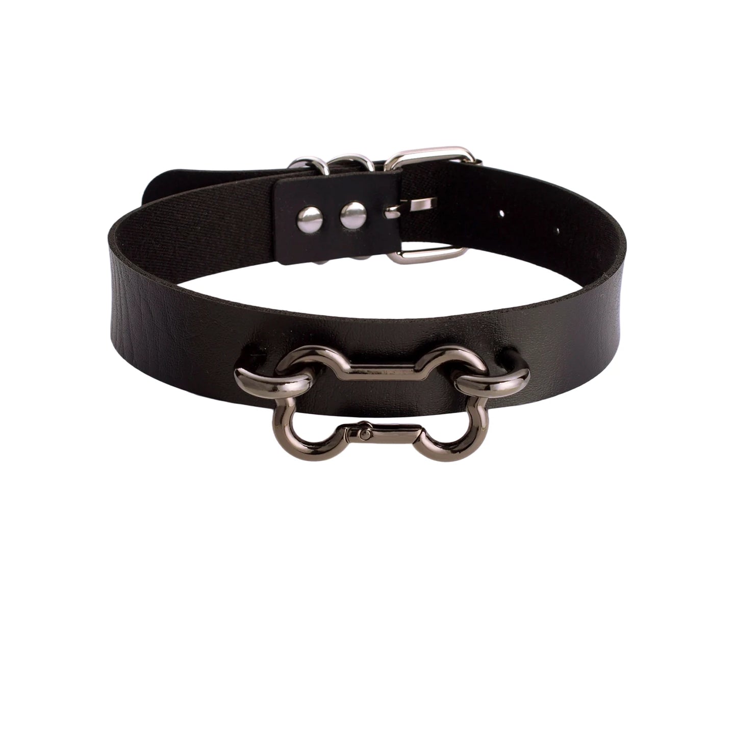 Women's Goth Bone Collar Choker Necklace | Black Leather Alt Fashion Gothic Jewelry