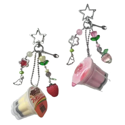 Love Heart Japanese Pudding Keychain | Y2K Retro Aesthetic Egg Flan Charm Beaded Accessory