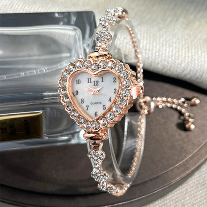 Women's Heart-Shaped Ribbon Strap Diamond Watch | Adjustable Bracelet Fashion Wristwatch
