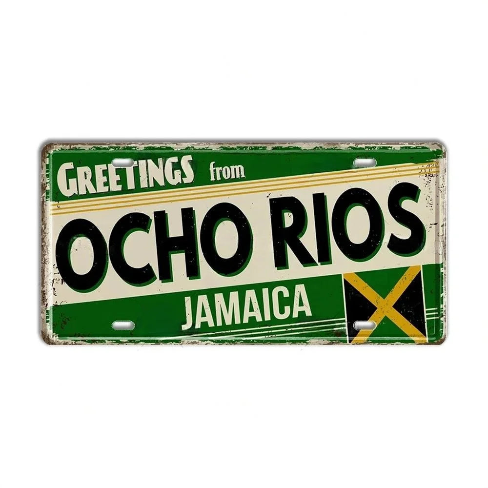 Caribbean Destination Metal Sign – Vintage Aluminum Wall Decor (30x15cm)