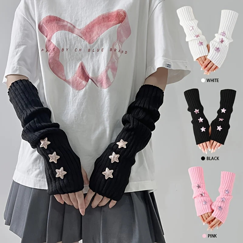 Star Fingerless Gloves – Knit Accessory Gloves for Women