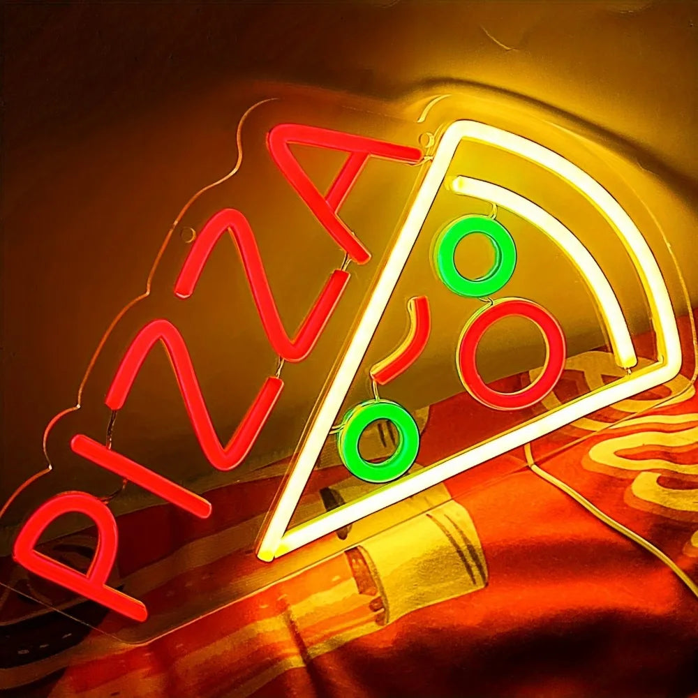 Pizza Neon LED Sign | USB Powered Pizza Shape Light for Restaurant, Kitchen & Party Decor