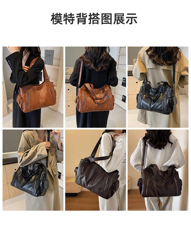 Soft Interior Compartment PU Leather Shoulder Bag For Women With Zipper Closure