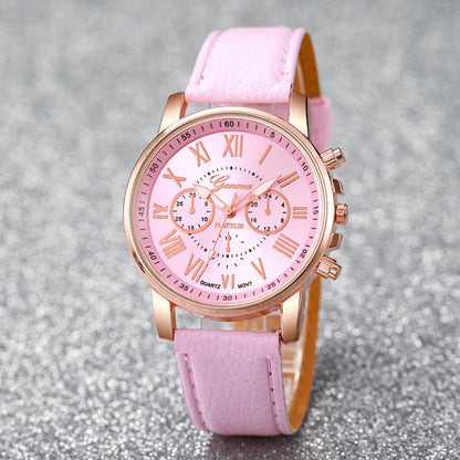 Women's Fashion Quartz Watch & Jewelry Set | 5/6pcs Heart Rhinestone Leather Band Wristwatch
