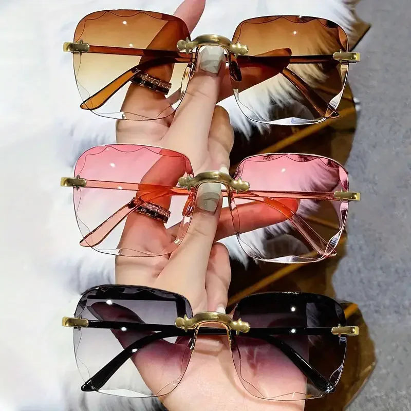 Women's Square Rimless Sunglasses | 3pcs Luxury Designer Summer UV400 Shades for Women & Men