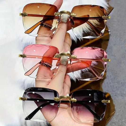 Women's Square Rimless Sunglasses | 3pcs Luxury Designer Summer UV400 Shades for Women & Men