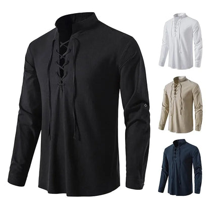 King Billion Men's Cotton Linen Shirt – Casual Long Sleeve V-Neck | S–XXXL