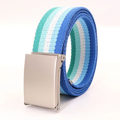 Colorful Striped Canvas Belt – Unisex Military Buckle Waistband (3.8cm x 120cm)