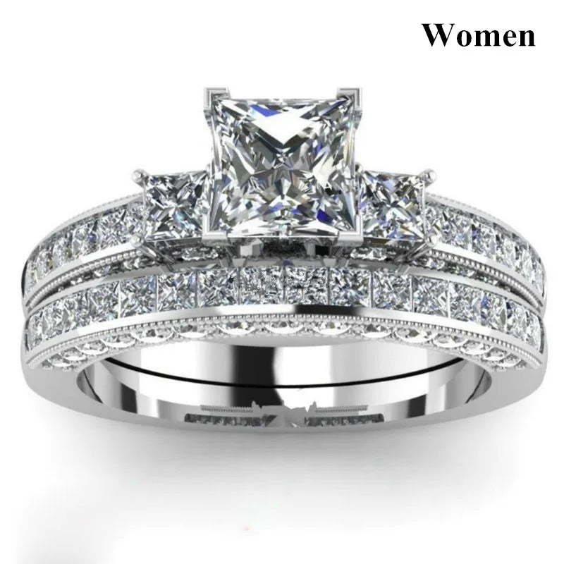 Charm Couple Rings Set | Women's Red Rhinestone Ring & Men's Stainless Steel Celtic Dragon Wedding Band