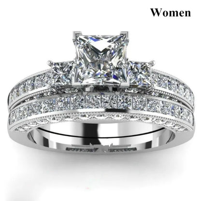 Charm Couple Rings Set | Women's Red Rhinestone Ring & Men's Stainless Steel Celtic Dragon Wedding Band