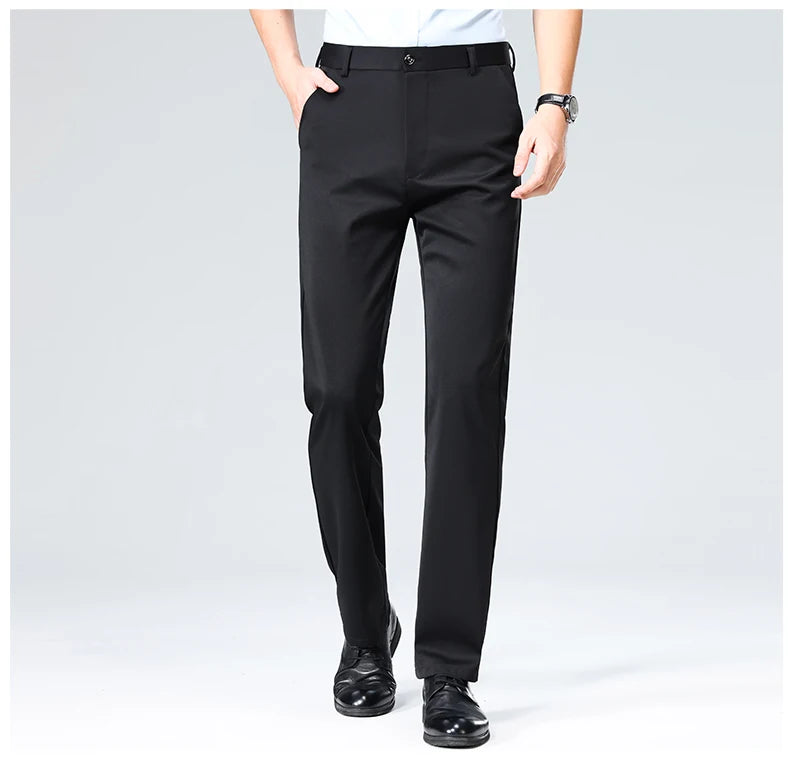 Men's Smart Casual Dress Pants – Elastic Waist Suit Trousers, Straight Fit | Sizes 29–42