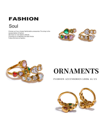 Cubic Zirconia Heart Open Ring in 18K Gold Plated Stainless Steel